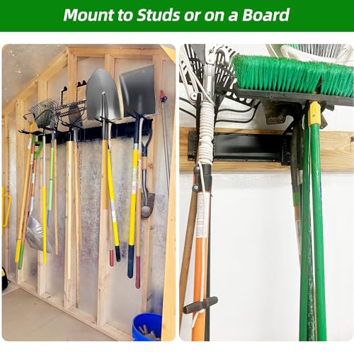 PIYILO 48 in Garage Tool Organizer Wall Mount, Adjustable Tool Storage Rack | Heavy-duty 360 LBS, Double-Layer Hooks, Wear & Tear Resistant, Soft Anti-Scratch Hook Sleeves, For Yard Tools, Shovels, Shed - size: 48 inch Double-Layer 6-Hook