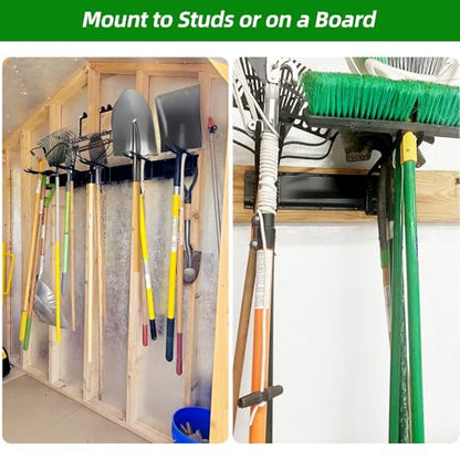 PIYILO 48 in Garage Tool Organizer Wall Mount, Adjustable Tool Storage Rack | Heavy-duty 360 LBS, Double-Layer Hooks, Wear & Tear Resistant, Soft Anti-Scratch Hook Sleeves, For Yard Tools, Shovels, Shed - size: 48 inch Double-Layer 6-Hook