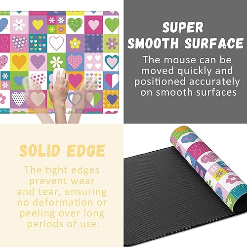 Extended Gaming Mouse Pad Checkered Heart Flower Large Mousepad with Stitched Edges,Anti-Slip Rubber Base Keyboard Mouse Mat Desk Pad for Gaming Home Office 35.4 x 15.7 inches - color: Checkered Heart Flower