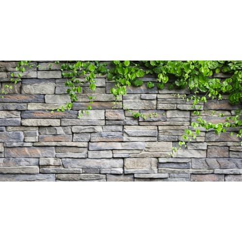 AWERT Vinyl 72x18 inches Stone Brick Wall Aquarium Background Rock Fish Tank Background Spring Leaves Terrarium Background - size: 72x18in/180x45cm
