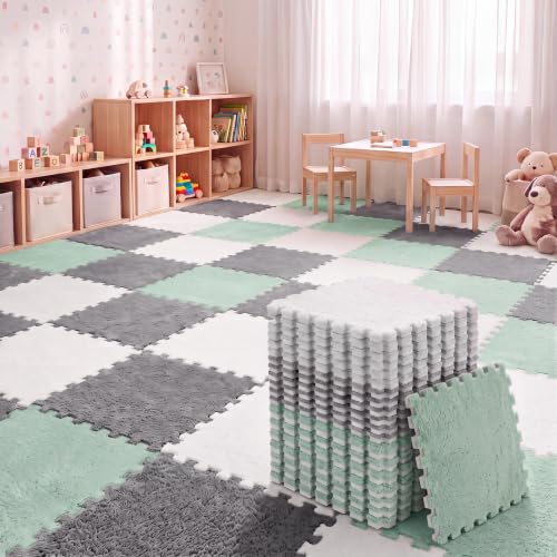 Amylove 36 Pc Foam Interlocking Carpet Tiles,White, Gray, Mint Green - color: White, Gray, Mint Green