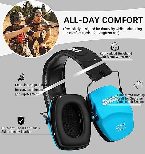 PROHEAR 016 Shooting Ear Protection Earmuffs 2 Pack, NRR 26dB for Gun Range, Hunting -Blue+Pink - color: Blue+pink