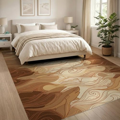 8'x10' Washable Flatwoven Rug, Tan Abstract Wave Stain Resistant Extra Large Carpet for Dining Room, Large Office, Lounge, Non-Slip Chair-Friendly Mat | Ref:2067606 - color: Beige/Pattern 41, size: 8' x 10' (Rectangular)
