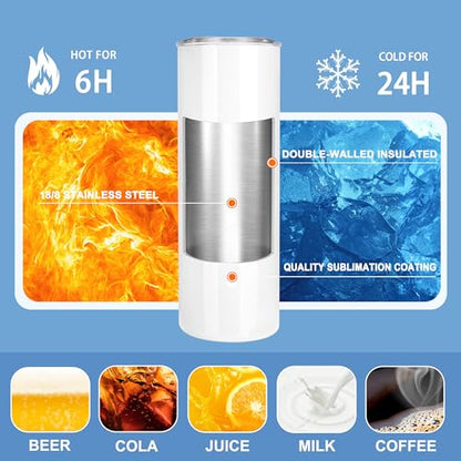 Joyclub Sublimation Tumblers 20 oz 10 Pack Flat Bottom Sublimation Blanks Bulk Stainless Steel Insulated Skinny Straight Cups with Lid and Straw, Gift Box - color: White 10 Pack-Flat Edge
