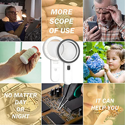 AIXPI Magnifying Glass with Light, Double-Layer Glass Lens Handheld Large Magnifying Glass 12 LED Lighted Magnifier for Seniors Reading, Coins, Jewelry, Close Working