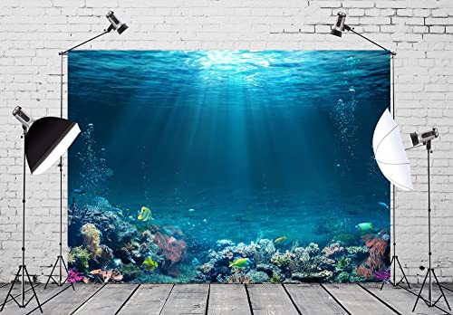 BELECO Underwater World Backdrop 8x6ft Fabric Undersea Backdrop for Photography Under the Sea Tropical Fish and Corral Deep Sea Sunlight Seabed Background Undersea Party Decor Photo Studio Props - size: 8x6FT