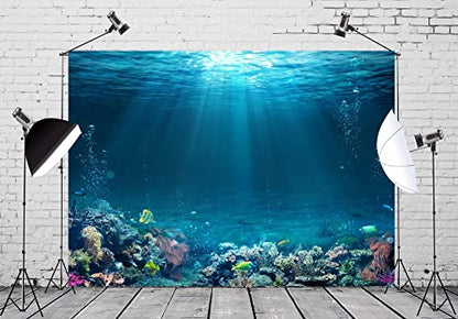BELECO Underwater World Backdrop 9x6ft Fabric Undersea Backdrop for Photography Under The Sea Tropical Fish and Corral Deep Sea Sunlight Seabed Background Undersea Party Decor Photo Studio Props - size: 9x6FT