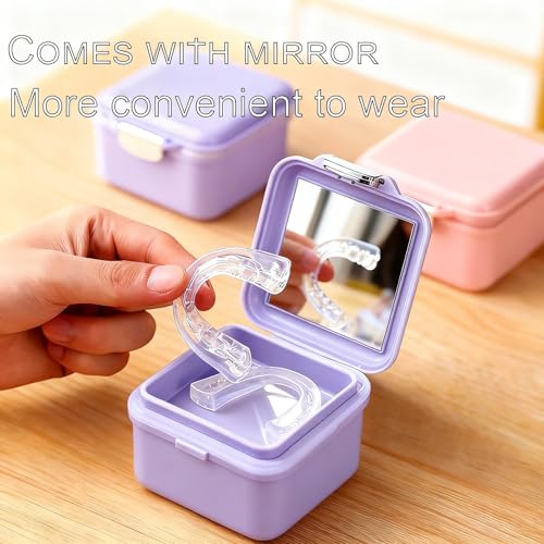 Denture Bath Case, Denture Soaking Container Denture Cup Soaking Holder Mouth Guard Denture Box Denture Baths Cleaning with Lid Retainer Case （Purple） - color: pruple