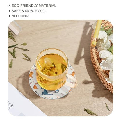 Cat Fish Tank Butterfly Coasters for Drinks, Absorbent Ceramic Stone Coasters Set of 4 Cork Base Cups Table Mats for Home Decor