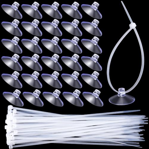 30 Pcs Aquarium Suction Cups with 50 Pcs Zip Ties, Suction Cup for Fish Tank Plants Binding Moss Shrimp Nest Landscape Fixation, Utility Sucker Pad Without Hooks for Kitchen Hanging Organization - color: Clear (Set of 80), size: 1 inch