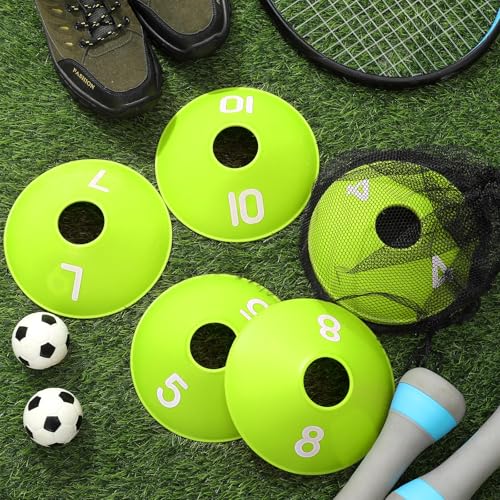 10 Pcs Numbered Sports Disc Cone with Mesh Carry Bag - color: Green