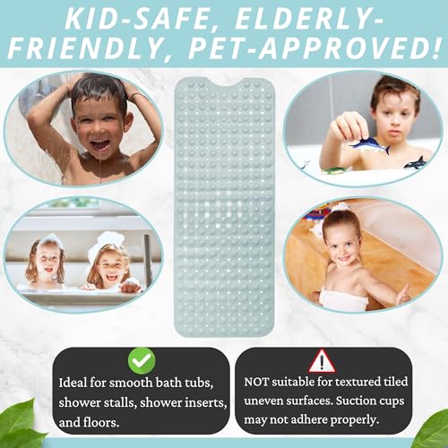 Bath Mat - Large Non Slip Bathtub & Shower Mat - Extra Long 40 x 16 Inch Bathroom Mats for Tub Nonslip Anti Slip Bathmats (40x16 Mint Green 1-Pack) - color: Mint Green