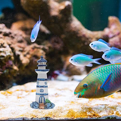 Beavorty Aquarium Lighthouse Miniature Mini Lighthouse Ornament Nautical Decoration Micro Landscape for Fish Tank Decor Ocean Sea Beach Party Blue