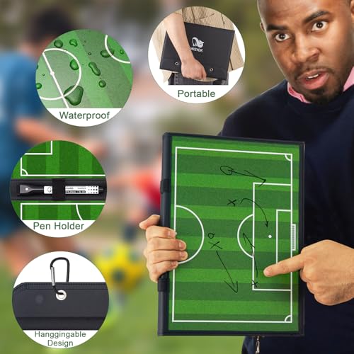WISYOK Soccer Lineup Board, 48 Cards, Magnetic | Leather Covered, Foldable and Portable, with 2 Markers, Ideal for Game, Planning - style: Soccer Leather