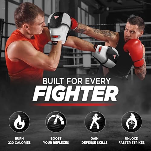 WYOX Gel Boxing Hand Wraps & Curved Focus Mitts Bundle for Men & Women Adults – 80cm Wrist Straps, Padded Knuckle Support, Neoprene Inner Glove Gel Padding, MMA Muay Thai Kickboxing Training Pads