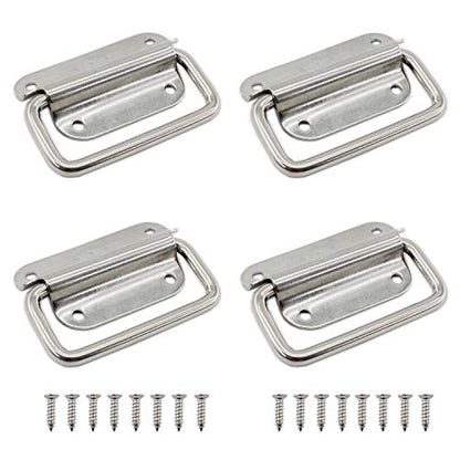 4 Pack Stainless Steel Wardrobe Handle, Foldable Boat Hatch Latch Cabinet Lifting Ring Pull Handle,Cabinet Pull Handle Accessories,Toolbox Door Chest Handle Medium - size: Medium