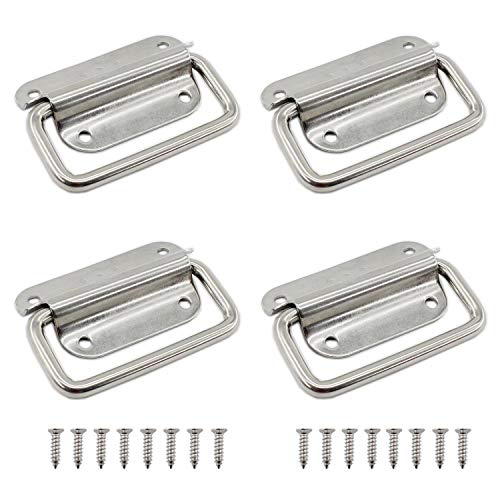 4 Pack Stainless Steel Wardrobe Handle, Foldable Boat Hatch Latch Cabinet Lifting Ring Pull Handle,Cabinet Pull Handle Accessories,Toolbox Door Chest Handle Medium - size: Medium