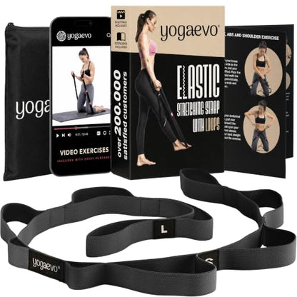 YogaEVO Elastic Stretching Strap with Loops for Physical Therapy - color: Black