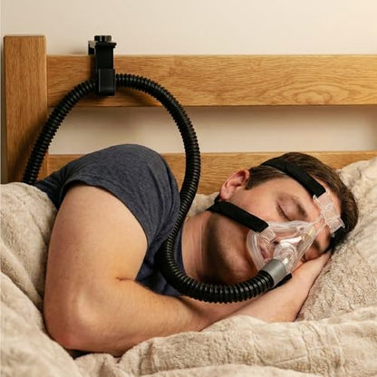 CPAP Hose Holder Adjustable Clamp Mount – No Drill Bed Rail Clip, Secure U-Shape Tube Hook for Tangle-Free CPAP Tubing Support - Made in USA - Black