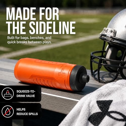 Under Armour Squeeze Water Bottles, 32 oz Water Bottles, Sideline Sports Water Bottle with Quick-Shot Lid, Quick & Easy Hydration, Gym Water Bottles, Squeeze Bottle, 1 32oz Bottle - color: Blaze Orange