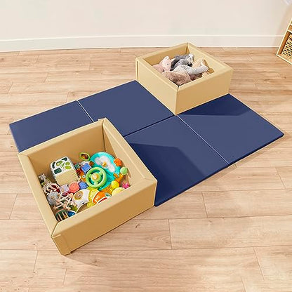 ECR4Kids SoftZone Play Patch Activity Mat Squares, 4-Pack, Navy - color: Navy