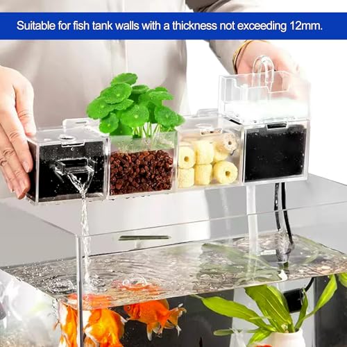 Fish Tank Filter Box Aquarium Fish Tank External Filter Box, Hydroponics,Aquarium Hang On Filter Waterfall Increase Oxygen Water Purifier Aquarium Accessory for Restaurant Home (Transparent, 3 Grids)