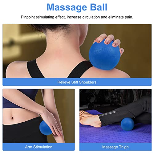 Aucuu 5 in 1 Foam Roller Set Includes Hollow Core Massage Roller, Yoga Stick, Massage Ball, Fitness Stretching Strap, Massage Roller, Carrying Bag, Towel (Blue) - color: Blue
