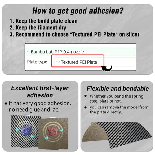 3D Printer PET+PEI Build Plate 257x257mm for Bambu Lab X2D/P2S/X1/X1C/X1E/P1P/P1S/A1 3D Printer, Smooth PET+Textured PEI Spring Steel Build Plate,Double Sided Flexible Sheet Removable Platform - color: Smooth PET+Textured PEI
