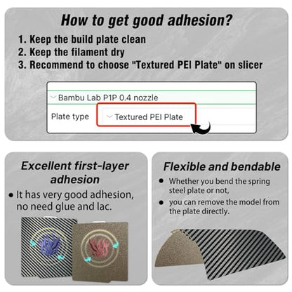 3D Printer PET+PEI Build Plate 257x257mm for Bambu Lab X2D/P2S/X1/X1C/X1E/P1P/P1S/A1 3D Printer, Smooth PET+Textured PEI Spring Steel Build Plate,Double Sided Flexible Sheet Removable Platform - color: Smooth PET+Textured PEI