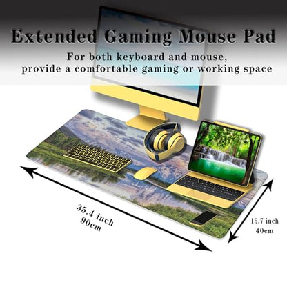 Gaming Mouse Pad Green Computer Pad, Large Mousepads Desktop Mats, Mouse Pad Big Waterproof Non-Slip Rubber Base, 35.4 X 15.7 inch for Work/Game/Office Oxbow Bend Grand Teton National Park - color: Oxbow Bend Grand Teton National Park