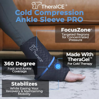 TheraICE Ankle Ice Pack Wrap PRO, Ankle Brace, Plantar Fasciitis, FocusZone - size: Small/Medium, style: PRO