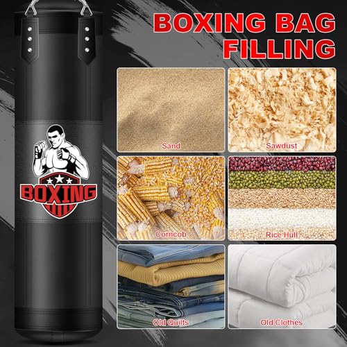 Punching Bag for Adults, 4FT PU Heavy Boxing Bags with Chain Ceiling Hook - style: Fighter