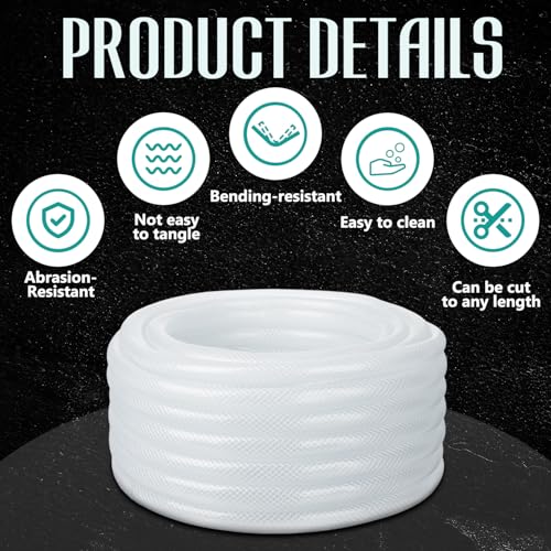 3/8" ID x 19/32" Od x 50 ft Braided PVC Tubing Reinforced Clear Vinyl Hose, Heavy Duty Flexible High Pressure PVC Braided Hose for Water Home Garden Aquarium Washing