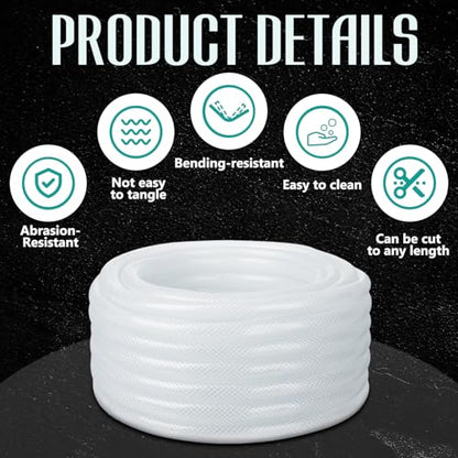 3/8" ID x 19/32" Od x 50 ft Braided PVC Tubing Reinforced Clear Vinyl Hose, Heavy Duty Flexible High Pressure PVC Braided Hose for Water Home Garden Aquarium Washing