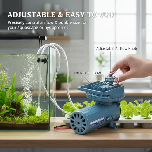 Aquarium Air Pump, DC 12V 35W Fish Aerator for Pond Aquaculture Oxygen Pump with Adjustable Knob Portable Fish Tank Pump for Hydroponics, Fish Farm, 8.6 x 4.3 x 5.5 Inch