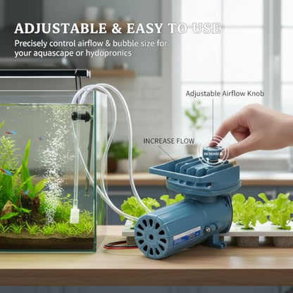 Aquarium Air Pump, DC 12V 35W Fish Aerator for Pond Aquaculture Oxygen Pump with Adjustable Knob Portable Fish Tank Pump for Hydroponics, Fish Farm, 8.6 x 4.3 x 5.5 Inch
