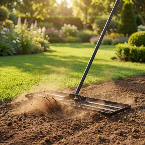 COSTWAY 30x10 Inch Lawn Leveling Rake, Soil Sand Dirt Leveling Tool, Ground Leveler for Yard, Landscape, Garden, Pasture (Black, 30"x10") - color: Black