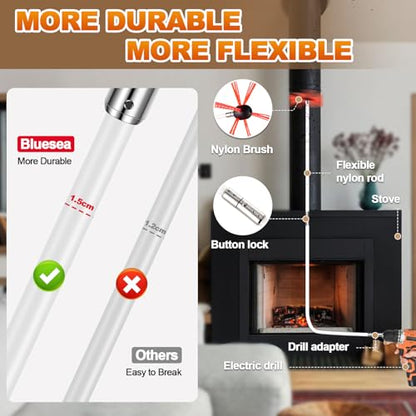 Bluesea 30 Feet Chimney Sweep Kit, Ergonomic Chimney Cleaning Kit, Extends Up to 30 Feet, Chimney Cleaner, Chimney Cleaning Tools, Chimney Cleaning System with Strong Brush, 9 Flexible Chimney Rods - size: 30 Feet