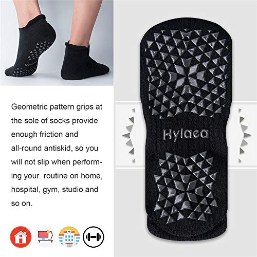 Hylaea Unisex Non Slip Socks with Grip for Yoga, Hospital, Pilates, Barre | Ankle, Cushioned - color: 6 Pairs Black, size: Small-Medium