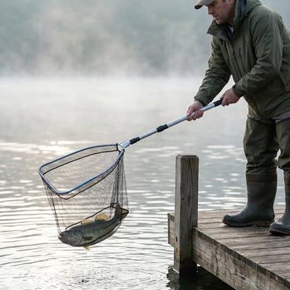 Telescopic Fishing Net with Handle, Collapsible Aluminum Dip Net for Minnows & Bait, Portable Minnow Net for Creek & Beach Fishing, Lightweight Fish Net for Outdoor Use