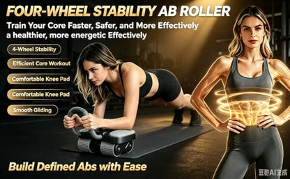 3-Wheel Ab Roller with Flexible Handle, Core Exercise Equipment, Black and Gray