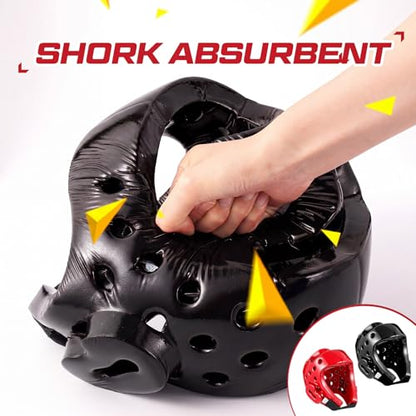 2 Pcs Taekwondo Karate Headgear MMA Martial Arts Helmet Soft Head Guard Protection Sparring Gear Helmet Boxing for Men Women Thai Kickboxing Grappling Muay Taekwondo - color: Red and Black, size: Medium