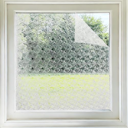uxcell Window Privacy Film, 78.7 x 11.8 Inch Frosted Glass Window Film, Static Cling Non-Adhesive Reusable Door Coverings 3D Diamond Pattern for Bathroom Home Living Room, Clear - size: 78.7 x 11.8 Inch
