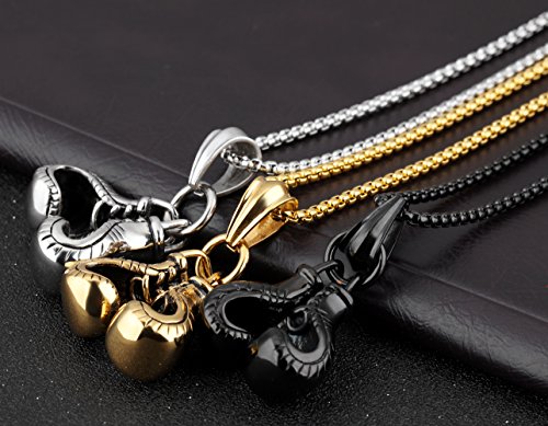 Men Punk Stainless Steel Boxing Gloves Chain Pendant Necklace - color: Golden