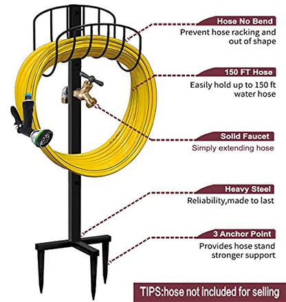 Freestanding Garden Hose Holder Stake with Brass Faucet, Heavy Duty Metal Water Pipe Storage Stand Rack for Outdoor - color: Wave With Faucet