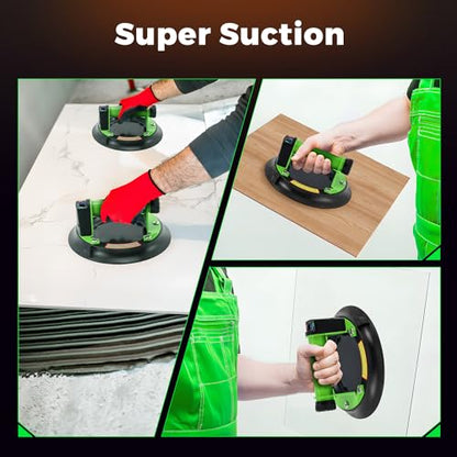 2 Pack Electric Glass Suction Cups 8" Auto Stop/Suction Vacuum Cups with Metal Handle for Glass Ceramic Tile Metal Smooth Board Marble Windshields - style: Electric Green(steel handle)