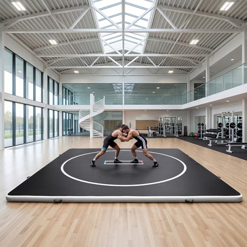 Inflatable Wrestling Mat 13FT x 4IN, PVC Portable Wrestling Mats for Home, 4" Thick Jiu Jitsu Mats with Circles for Wrestling, Martial Arts, Jitsu, BJJ, Boxing, MMA, Judo Indoor Outdoor Use