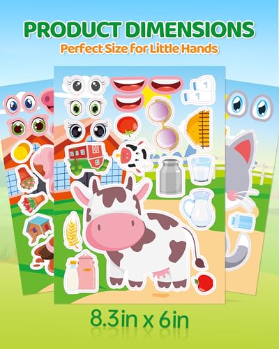 48 Sheets Farm Animal Make‑a‑Face Stickers for Kids & Toddlers – 12 Unique Mix‑and‑Match Designs – Farm Party Favors, Birthday Supplies, Activities & Crafts - style: Farm Fun
