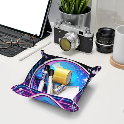 Medium Alien Fish Leather Storage Tray - Double Sided PVC Tray Organizer for Keys, Jewelry, Desk & Vanity with Snap Closure - size: Medium