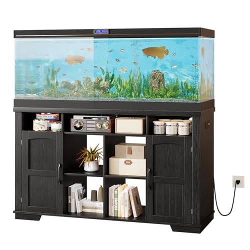 55-75 Gallon Fish Tank Stand, Heavy Duty Aquarium Stand with Power Outlet, 1000LBS Wood Fish Tank Cabinet with Storage Suitable for Turtle Tank, Reptile Terrarium, for Home Office - color: Black